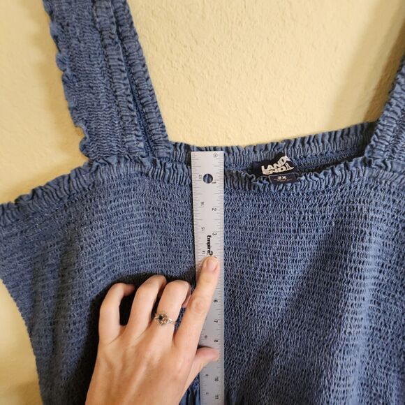 Lands End  Tiered Tank Maxi Smocked Square‎ Neck Prarie Boho Chambray Dobby  3XL - Picture 5 of 11